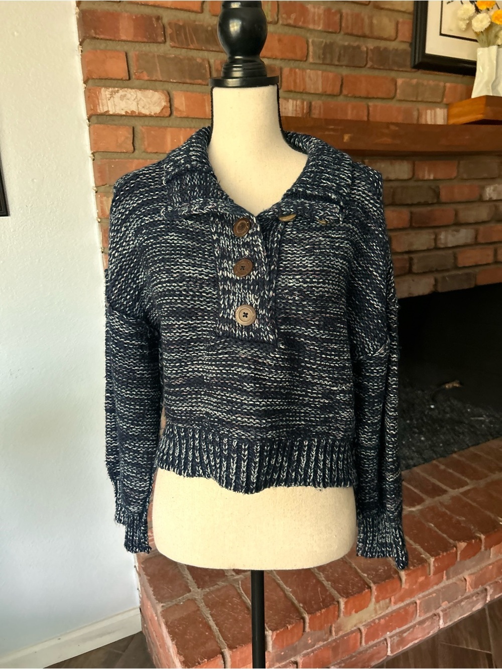 Anthropologie Pilcro Mega Henley Sweater in Navy Blue Sz XS - Picture 4 of 9